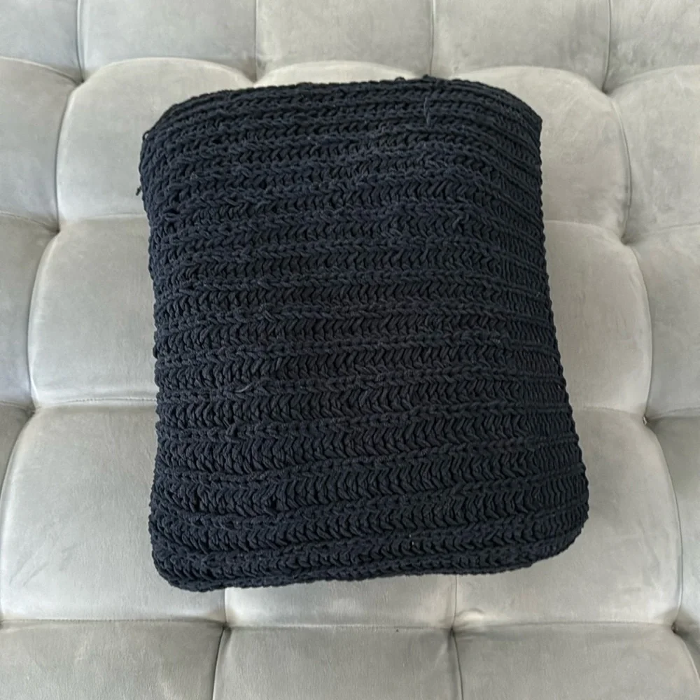 West Elm Knitted Dark Navy Blue Throw Blanket 50 x 60
